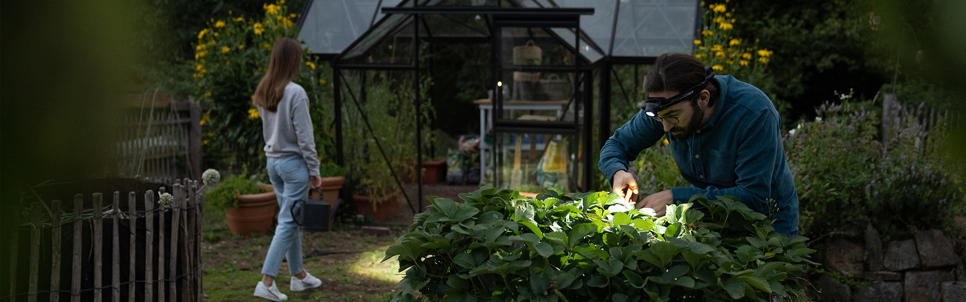 A man and a woman in the garden