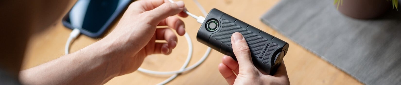 Power bank connected to a smartphone