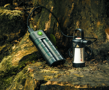 A camping light and a power bank